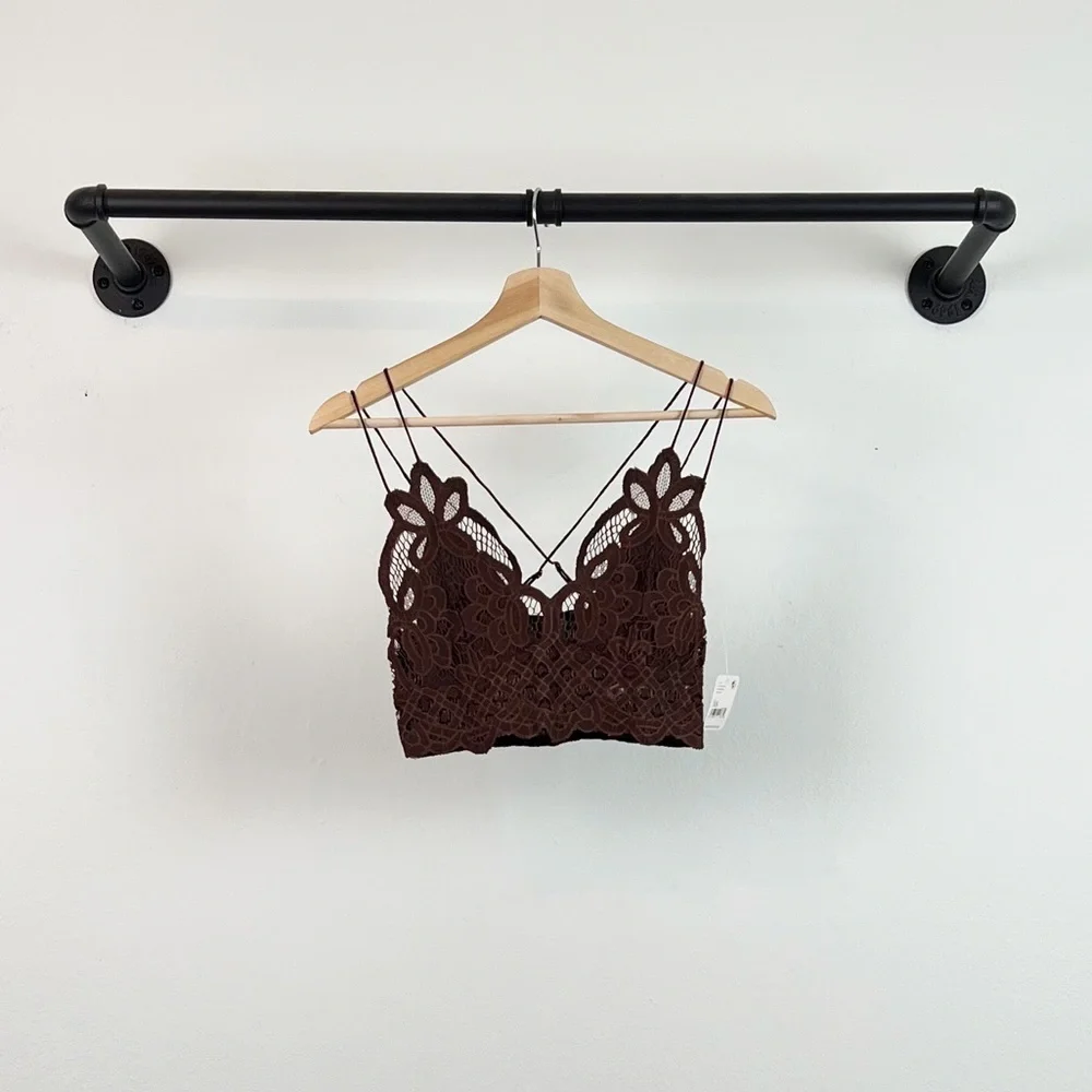 NWT Free People One Adella Lace Crochet Bralette in Chocolate Brown